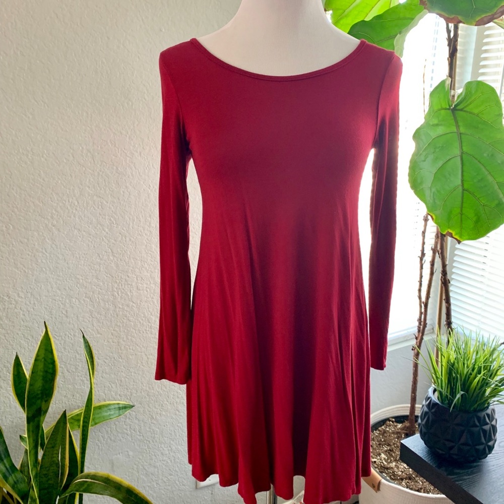 Red soft stretchy long sleeve dress